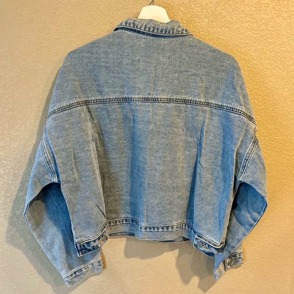 DAVI & DANI NWT Light Blue Cropped Denim Jacket with Sheer Embellishments Size S - Picture 10 of 13